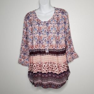 Nine West Jeans Paisley Print Maroon Blouse XXL